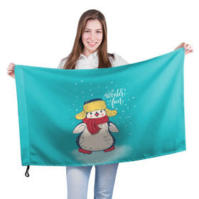 Флаг 3D с принтом Пингвин в шарфе в Санкт-Петербурге, 100% полиэстер | плотность ткани — 95 г/м2, размер — 67 х 109 см. Принт наносится с одной стороны | зима | новый год | пингвин | подарок | рождество