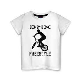 Детская футболка хлопок с принтом BMX FreeStyle в Санкт-Петербурге, 100% хлопок | круглый вырез горловины, полуприлегающий силуэт, длина до линии бедер | bmx | freestyle | велик | велосипед | трюки | экстрим