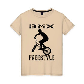 Женская футболка хлопок с принтом BMX FreeStyle в Санкт-Петербурге, 100% хлопок | прямой крой, круглый вырез горловины, длина до линии бедер, слегка спущенное плечо | bmx | freestyle | велик | велосипед | трюки | экстрим