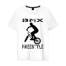 Мужская футболка хлопок с принтом BMX FreeStyle в Санкт-Петербурге, 100% хлопок | прямой крой, круглый вырез горловины, длина до линии бедер, слегка спущенное плечо. | bmx | freestyle | велик | велосипед | трюки | экстрим