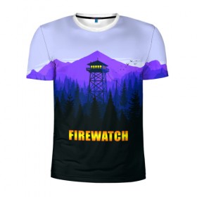 Мужская футболка 3D спортивная с принтом Firewatch в Санкт-Петербурге, 100% полиэстер с улучшенными характеристиками | приталенный силуэт, круглая горловина, широкие плечи, сужается к линии бедра | вышка | закат | лес | пейзаж