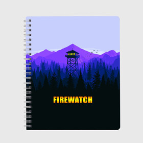 Тетрадь с принтом Firewatch в Санкт-Петербурге, 100% бумага | 48 листов, плотность листов — 60 г/м2, плотность картонной обложки — 250 г/м2. Листы скреплены сбоку удобной пружинной спиралью. Уголки страниц и обложки скругленные. Цвет линий — светло-серый
 | Тематика изображения на принте: вышка | закат | лес | пейзаж