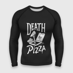 Мужской рашгард 3D с принтом Death By Pizza в Санкт-Петербурге,  |  | Тематика изображения на принте: рука | скелет | умереть от пицы