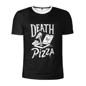 Мужская футболка 3D спортивная с принтом Death By Pizza в Санкт-Петербурге, 100% полиэстер с улучшенными характеристиками | приталенный силуэт, круглая горловина, широкие плечи, сужается к линии бедра | рука | скелет | умереть от пицы