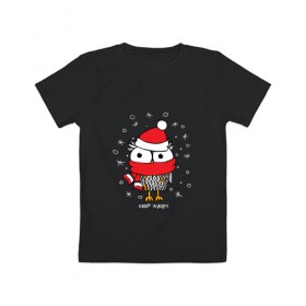 Детская футболка хлопок с принтом Сова в шапке в Санкт-Петербурге, 100% хлопок | круглый вырез горловины, полуприлегающий силуэт, длина до линии бедер | зима | новый год | подарок | рождество | сова