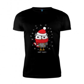 Мужская футболка премиум с принтом Сова в шапке в Санкт-Петербурге, 92% хлопок, 8% лайкра | приталенный силуэт, круглый вырез ворота, длина до линии бедра, короткий рукав | зима | новый год | подарок | рождество | сова