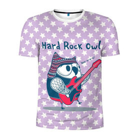 Мужская футболка 3D спортивная с принтом Hard rock owl в Санкт-Петербурге, 100% полиэстер с улучшенными характеристиками | приталенный силуэт, круглая горловина, широкие плечи, сужается к линии бедра | Тематика изображения на принте: гитара | гитарист | музыка | музыкант