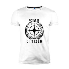 Мужская футболка премиум с принтом Star Citizen в Санкт-Петербурге, 92% хлопок, 8% лайкра | приталенный силуэт, круглый вырез ворота, длина до линии бедра, короткий рукав | Тематика изображения на принте: игра | космический | космос | симулятор
