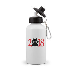 Бутылка спортивная с принтом 2018 Год Собаки в Санкт-Петербурге, металл | емкость — 500 мл, в комплекте две пластиковые крышки и карабин для крепления | Тематика изображения на принте: 