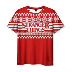 Мужская футболка 3D с принтом Свитер Stranger Things в Санкт-Петербурге, 100% полиэфир | прямой крой, круглый вырез горловины, длина до линии бедер | stranger things | новогодний | очень странные дела | праздничный | рождество | свитер