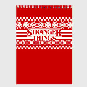 Скетчбук с принтом Свитер Stranger Things в Санкт-Петербурге, 100% бумага
 | 48 листов, плотность листов — 100 г/м2, плотность картонной обложки — 250 г/м2. Листы скреплены сверху удобной пружинной спиралью | stranger things | новогодний | очень странные дела | праздничный | рождество | свитер