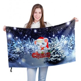 Флаг 3D с принтом Милый зверёк в Санкт-Петербурге, 100% полиэстер | плотность ткани — 95 г/м2, размер — 67 х 109 см. Принт наносится с одной стороны | new year | елка | новогодний | новый год | рождество | снег | снежинки