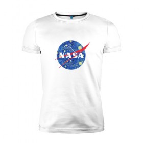 Мужская футболка премиум с принтом NASA в Санкт-Петербурге, 92% хлопок, 8% лайкра | приталенный силуэт, круглый вырез ворота, длина до линии бедра, короткий рукав | nasa | наса