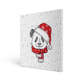 Холст квадратный с принтом Панда Санта в Санкт-Петербурге, 100% ПВХ |  | дед мороз | зима | медведь | праздник | рождество | санта клаус | снег | шапка | шарф