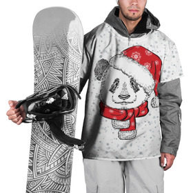 Накидка на куртку 3D с принтом Панда Санта в Санкт-Петербурге, 100% полиэстер |  | дед мороз | зима | медведь | праздник | рождество | санта клаус | снег | шапка | шарф
