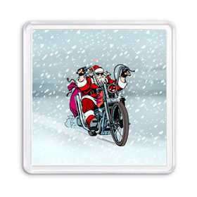 Магнит 55*55 с принтом Санта Клаус байкер в Санкт-Петербурге, Пластик | Размер: 65*65 мм; Размер печати: 55*55 мм | Тематика изображения на принте: байк | дед мороз | зима | мотоцикл | рождество | снег