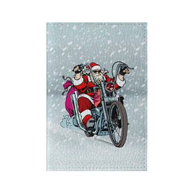 Обложка для паспорта матовая кожа с принтом Санта Клаус байкер в Санкт-Петербурге, натуральная матовая кожа | размер 19,3 х 13,7 см; прозрачные пластиковые крепления | байк | дед мороз | зима | мотоцикл | рождество | снег