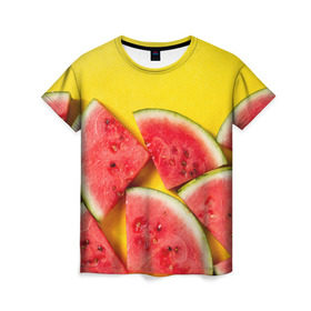 Женская футболка 3D с принтом арбуз в Санкт-Петербурге, 100% полиэфир ( синтетическое хлопкоподобное полотно) | прямой крой, круглый вырез горловины, длина до линии бедер | Тематика изображения на принте: berry | food | fruit | health | rest | summer | vegan | vegetarianism | vitamins | watermelon | арбуз | веган | вегетарианство | витамины | еда | здоровье | лето | отдых | фрукты | ягода