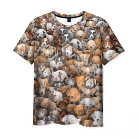 Мужская футболка 3D с принтом Щенки в Санкт-Петербурге, 100% полиэфир | прямой крой, круглый вырез горловины, длина до линии бедер | Тематика изображения на принте: бультерьер | корги | мопс | паттерн | пес | питбуль | породы | собака | собачка | хаски | щенок