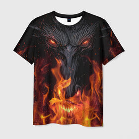 Мужская футболка 3D с принтом Огненный дракон в Санкт-Петербурге, 100% полиэфир | прямой крой, круглый вырез горловины, длина до линии бедер | арт | глаза | дракон | огонь | пламя