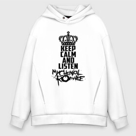 Мужское худи Oversize хлопок с принтом Keep calm and listen MCR в Санкт-Петербурге, френч-терри — 70% хлопок, 30% полиэстер. Мягкий теплый начес внутри —100% хлопок | боковые карманы, эластичные манжеты и нижняя кромка, капюшон на магнитной кнопке | Тематика изображения на принте: gerard way | mcr | my chemical romance | альтернативный | группа | джерард уэй | май кемикал романс | мкр | мой химический роман | мхр | мцр | панк | поп | поппанк | рок | рэй торо