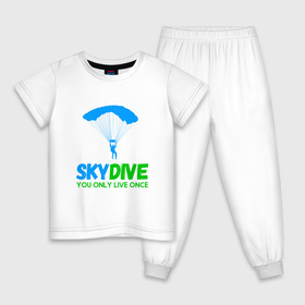 Детская пижама хлопок с принтом skydive в Санкт-Петербурге, 100% хлопок |  брюки и футболка прямого кроя, без карманов, на брюках мягкая резинка на поясе и по низу штанин
 | adrenaline | base jumping | extreme | jump | parachute | sky | skydive | адреналин | бейс | бейсджампинг | высота | небо | облака | парашют | полет | прыжок | риск | самолет | свобода | экстрим