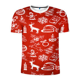 Мужская футболка 3D спортивная с принтом Символика рождества в Санкт-Петербурге, 100% полиэстер с улучшенными характеристиками | приталенный силуэт, круглая горловина, широкие плечи, сужается к линии бедра | new year | елка | новогодний | новый год | рождество | снег | снежинки