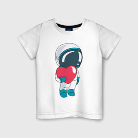 Детская футболка хлопок с принтом Космонавт в Санкт-Петербурге, 100% хлопок | круглый вырез горловины, полуприлегающий силуэт, длина до линии бедер | cosmonaut | cosmos | cute | heart | love | космонавт | космос | любовь | мило | сердце