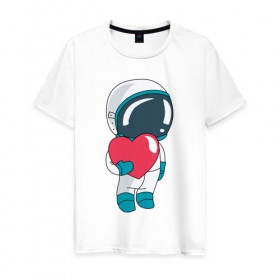 Мужская футболка хлопок с принтом Космонавт в Санкт-Петербурге, 100% хлопок | прямой крой, круглый вырез горловины, длина до линии бедер, слегка спущенное плечо. | cosmonaut | cosmos | cute | heart | love | космонавт | космос | любовь | мило | сердце