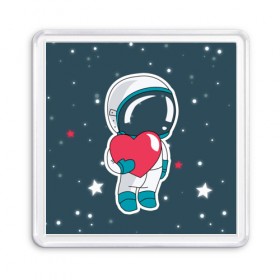 Магнит 55*55 с принтом Космонавт в Санкт-Петербурге, Пластик | Размер: 65*65 мм; Размер печати: 55*55 мм | Тематика изображения на принте: cosmonaut | cosmos | cute | heart | love | космонавт | космос | любовь | мило | сердце