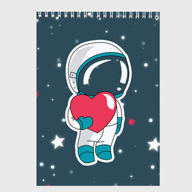 Скетчбук с принтом Космонавт в Санкт-Петербурге, 100% бумага
 | 48 листов, плотность листов — 100 г/м2, плотность картонной обложки — 250 г/м2. Листы скреплены сверху удобной пружинной спиралью | cosmonaut | cosmos | cute | heart | love | космонавт | космос | любовь | мило | сердце
