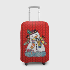 Чехол для чемодана 3D с принтом Снеговик вышивка в Санкт-Петербурге, 86% полиэфир, 14% спандекс | двустороннее нанесение принта, прорези для ручек и колес | new year | елка | новогодний | новогодняя вышивка | новый год | рождество | снег | снежинки