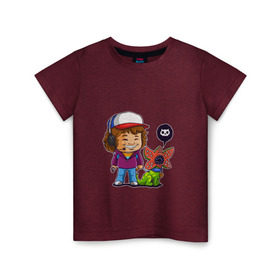 Детская футболка хлопок с принтом Stranger Things в Санкт-Петербурге, 100% хлопок | круглый вырез горловины, полуприлегающий силуэт, длина до линии бедер | dustin | stranger things | очень странные дела