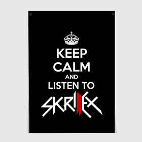 Постер с принтом Skrillex keep calm в Санкт-Петербурге, 100% бумага
 | бумага, плотность 150 мг. Матовая, но за счет высокого коэффициента гладкости имеет небольшой блеск и дает на свету блики, но в отличии от глянцевой бумаги не покрыта лаком | dub step | dubstep | keep calm | skrillex | даб степ | дабстеп | диджей | драм энд басс | скрилекс