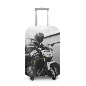 Чехол для чемодана 3D с принтом Kawasaki в Санкт-Петербурге, 86% полиэфир, 14% спандекс | двустороннее нанесение принта, прорези для ручек и колес | motorbike | motorcycle | race | rider | ryder | speed | yamaha | байк | гонки | гонщик | кавасаки | мото | мотобайк | мотоцикл | райдер | скорость | ямаха