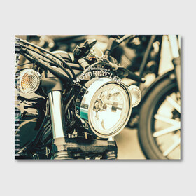 Альбом для рисования с принтом Vintage motocycle в Санкт-Петербурге, 100% бумага
 | матовая бумага, плотность 200 мг. | Тематика изображения на принте: harley | motorbike | motorcycle | race | rider | ryder | speed | байк | гонки | гонщик | мото | мотобайк | мотоцикл | райдер | скорость | харлей
