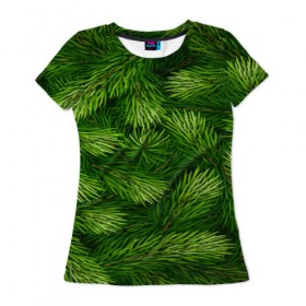 Женская футболка 3D с принтом Ёлочка в Санкт-Петербурге, 100% полиэфир ( синтетическое хлопкоподобное полотно) | прямой крой, круглый вырез горловины, длина до линии бедер | веточки | елка | новогодняя ёлка | новый год | природа | рождество | сосна | текстуры | хвойные