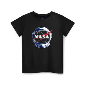 Детская футболка хлопок с принтом NASA в Санкт-Петербурге, 100% хлопок | круглый вырез горловины, полуприлегающий силуэт, длина до линии бедер | nasa | астронавт | астрофизика | космическое агенство | космонавт | космос | наса | скафандр  | шлем