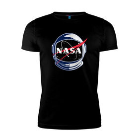 Мужская футболка премиум с принтом NASA в Санкт-Петербурге, 92% хлопок, 8% лайкра | приталенный силуэт, круглый вырез ворота, длина до линии бедра, короткий рукав | nasa | астронавт | астрофизика | космическое агенство | космонавт | космос | наса | скафандр  | шлем