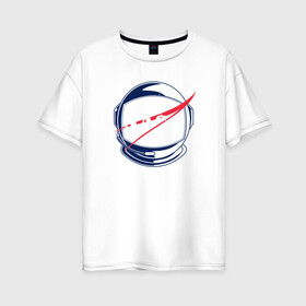 Женская футболка хлопок Oversize с принтом NASA в Санкт-Петербурге, 100% хлопок | свободный крой, круглый ворот, спущенный рукав, длина до линии бедер
 | nasa | астронавт | астрофизика | космическое агенство | космонавт | космос | наса | скафандр  | шлем