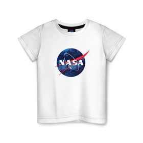 Детская футболка хлопок с принтом NASA в Санкт-Петербурге, 100% хлопок | круглый вырез горловины, полуприлегающий силуэт, длина до линии бедер | Тематика изображения на принте: nasa | астронавт | астрофизика | космическое агенство | космонавт | космос | наса | скафандр   | шлем