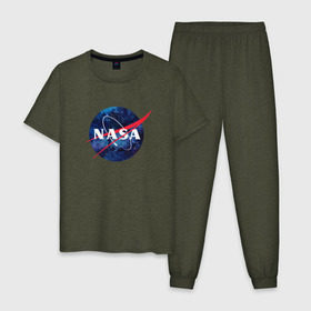 Мужская пижама хлопок с принтом NASA в Санкт-Петербурге, 100% хлопок | брюки и футболка прямого кроя, без карманов, на брюках мягкая резинка на поясе и по низу штанин
 | nasa | астронавт | астрофизика | космическое агенство | космонавт | космос | наса | скафандр   | шлем