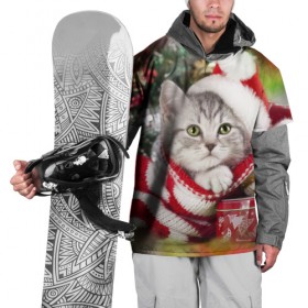 Накидка на куртку 3D с принтом Новогодний котик в Санкт-Петербурге, 100% полиэстер |  | Тематика изображения на принте: елка | зима | кот | котейка | кошка | мороз | новый год | снег