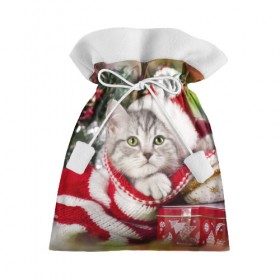Подарочный 3D мешок с принтом Новогодний котик в Санкт-Петербурге, 100% полиэстер | Размер: 29*39 см | елка | зима | кот | котейка | кошка | мороз | новый год | снег