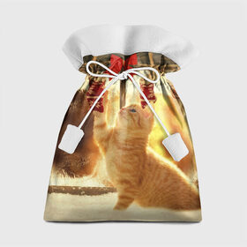 Подарочный 3D мешок с принтом Сюрпризы от Деда Мороза в Санкт-Петербурге, 100% полиэстер | Размер: 29*39 см | Тематика изображения на принте: елка | зима | кот | котейка | кошка | мороз | новый год | снег | снежинки