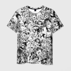 Мужская футболка 3D с принтом Ahegao в Санкт-Петербурге, 100% полиэфир | прямой крой, круглый вырез горловины, длина до линии бедер | anime | аниме | лицо | паттрен | чернобелый