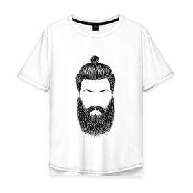 Мужская футболка хлопок Oversize с принтом Борода барбер в Санкт-Петербурге, 100% хлопок | свободный крой, круглый ворот, “спинка” длиннее передней части | барбер | борода | бородища | стиль | стрижка | топкнот