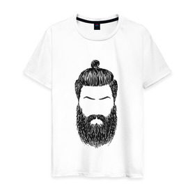 Мужская футболка хлопок с принтом Борода барбер в Санкт-Петербурге, 100% хлопок | прямой крой, круглый вырез горловины, длина до линии бедер, слегка спущенное плечо. | барбер | борода | бородища | стиль | стрижка | топкнот