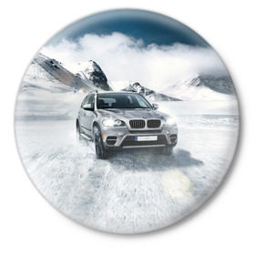 Значок с принтом BMW X5 в Санкт-Петербурге,  металл | круглая форма, металлическая застежка в виде булавки | Тематика изображения на принте: auto | race | авто | автомобиль | бмв | бумер | бэха | гонки | марка | машина