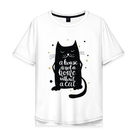 Мужская футболка хлопок Oversize с принтом Black cat в Санкт-Петербурге, 100% хлопок | свободный крой, круглый ворот, “спинка” длиннее передней части | Тематика изображения на принте: 